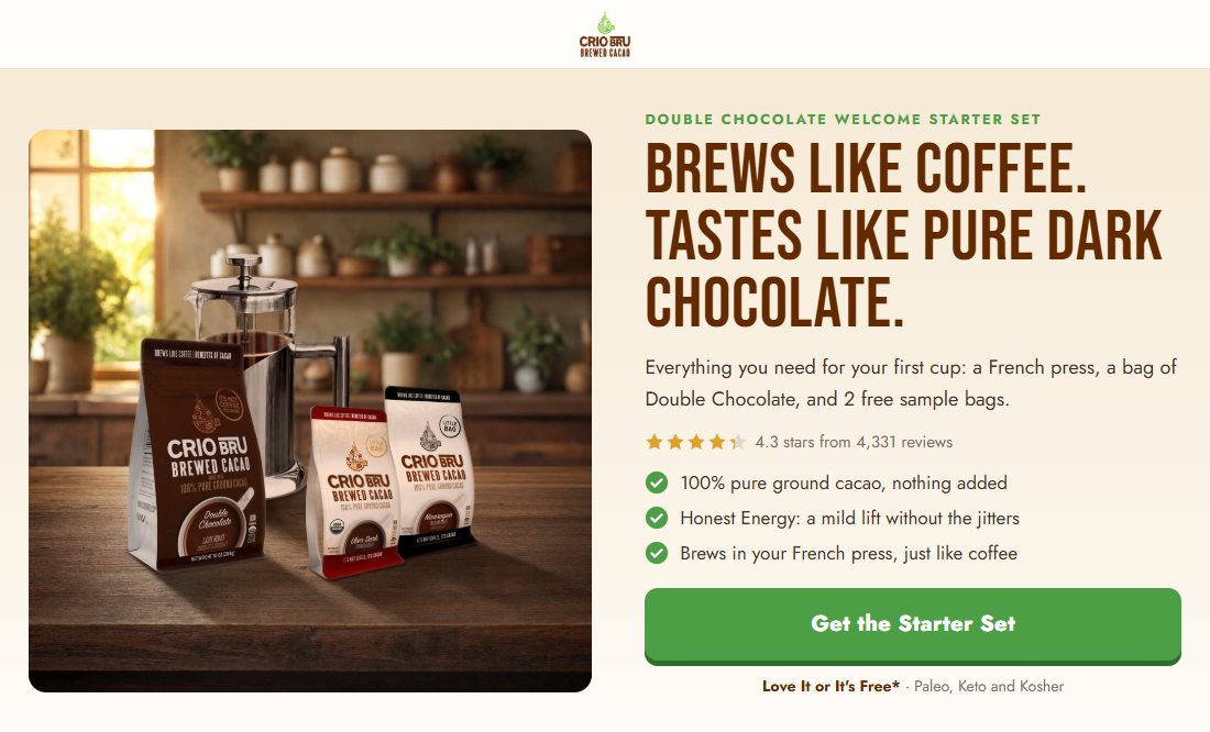 The new Crio Bru starter set product page on desktop