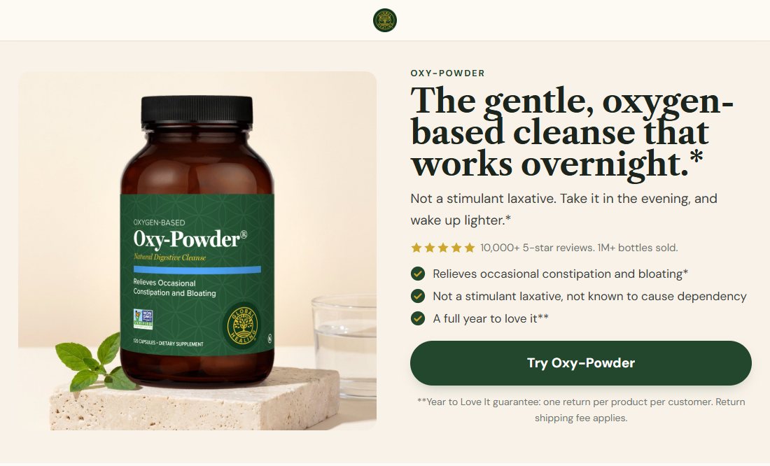 The new Oxy-Powder product page on desktop