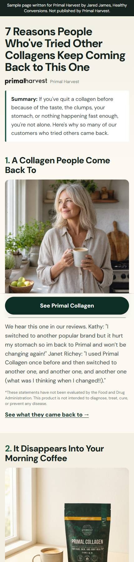 Primal Harvest listicle on a phone