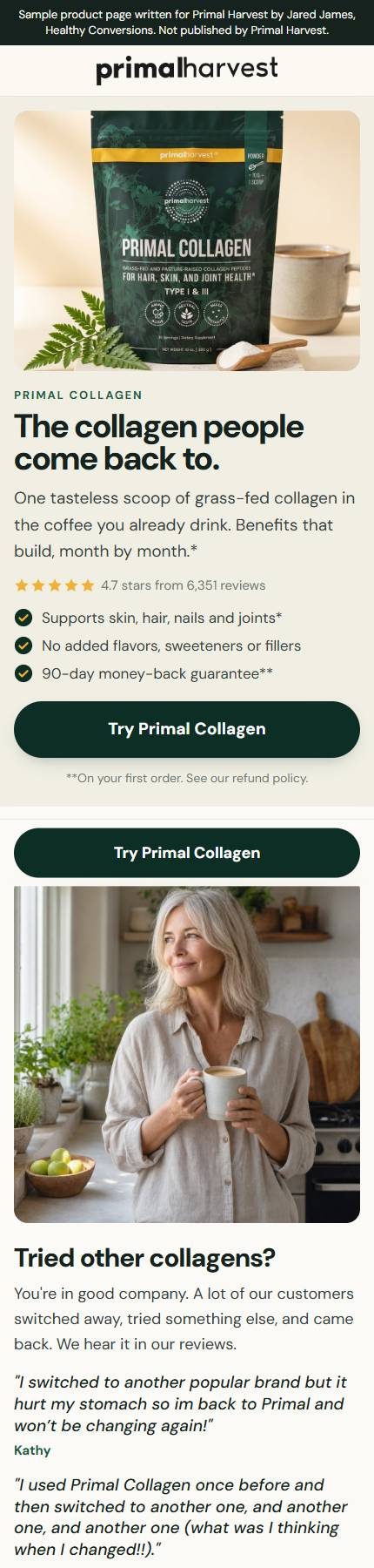 Primal Collagen product page on a phone