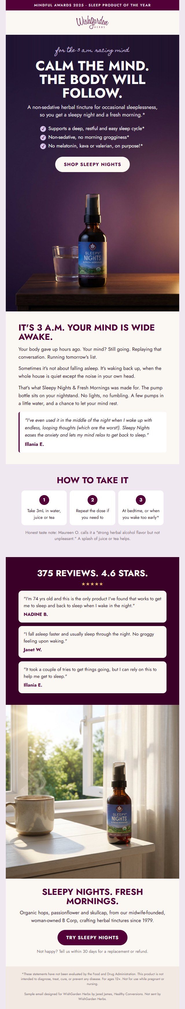 WishGarden designed email for Sleepy Nights