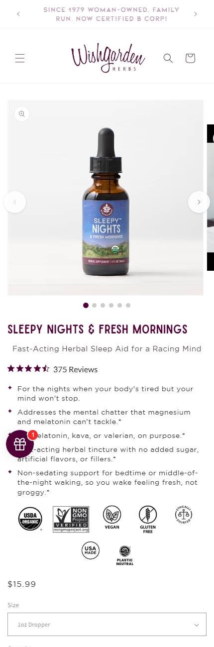 WishGarden's current Sleepy Nights page on a phone