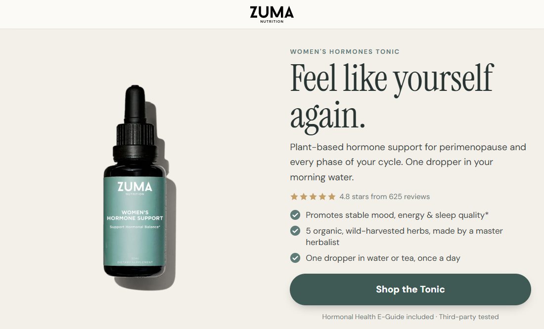 The new Women's Hormones Tonic product page on desktop